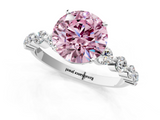 White gold Fancy Pink Round  Solitaire Diamond Ring with Pave Band and Four-Prong Setting_1