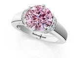 White gold Fancy Pink Round  Solitaire Diamond Ring with Pave Band and Six-Prong Setting_27