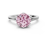 White gold Fancy Pink Round  Solitaire Diamond Ring with Six-Prong Setting and Tapered Band