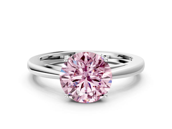 White gold Fancy Pink Round  Solitaire Diamond Ring with Split Shank and Four-Prong Setting