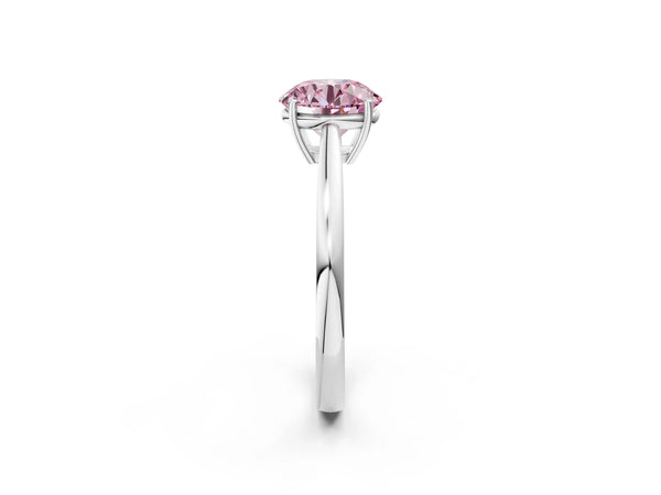 White gold Fancy Pink Round  Solitaire Diamond Ring with Split Shank and Four-Prong Setting
