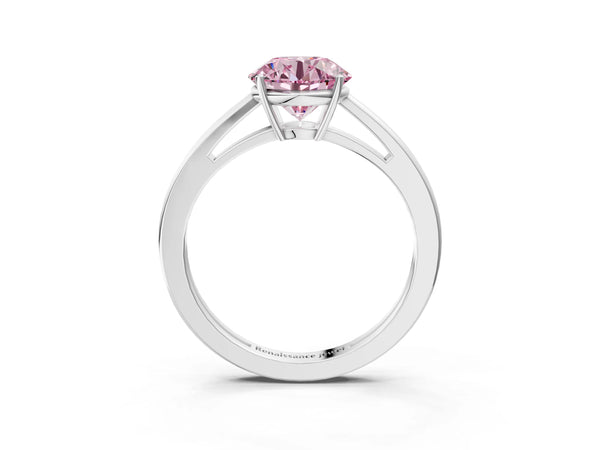 White gold Fancy Pink Round  Solitaire Diamond Ring with Split Shank and Four-Prong Setting
