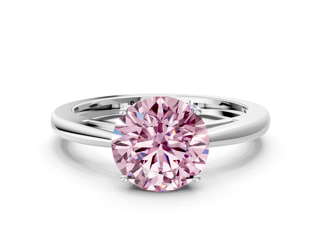 White gold Fancy Pink Round  Solitaire Diamond Ring with Split Shank and Four-Prong Setting_24