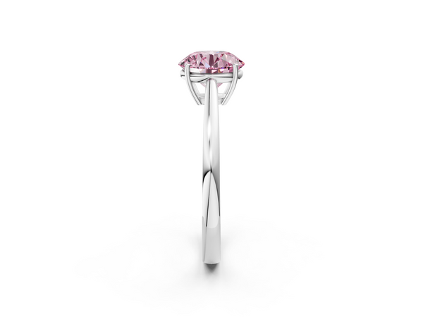 White gold Fancy Pink Round  Solitaire Diamond Ring with Split Shank and Four-Prong Setting