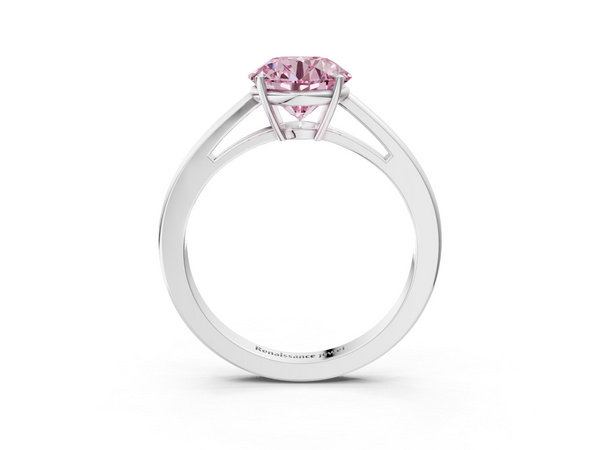 White gold Fancy Pink Round  Solitaire Diamond Ring with Split Shank and Four-Prong Setting