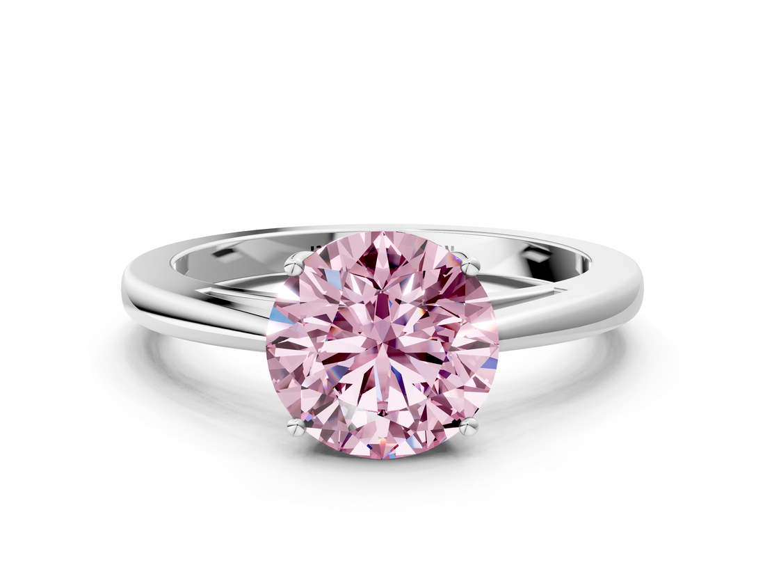 White gold Fancy Pink Round  Solitaire Diamond Ring with Split Shank and Four-Prong Setting