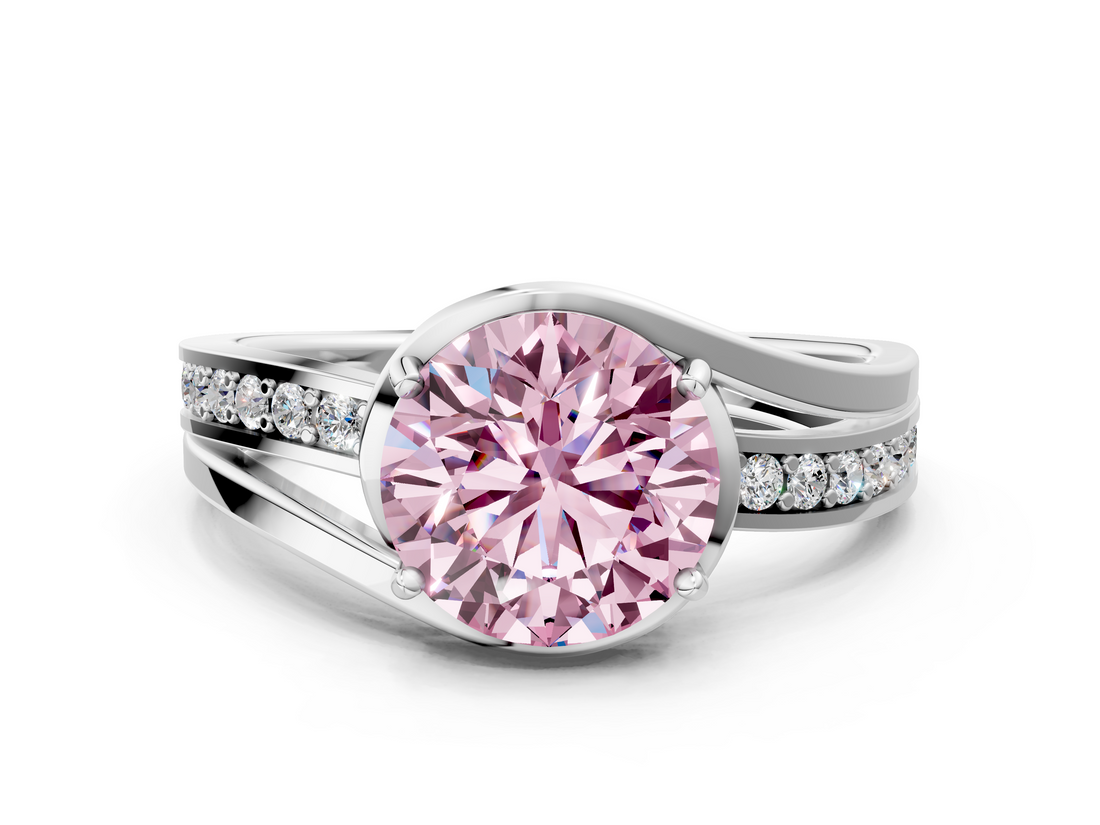 White gold Fancy Pink Round  Solitaire Diamond Ring with Split Shank and Prong Setting_17