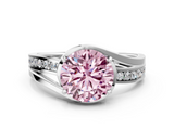White gold Fancy Pink Round  Solitaire Diamond Ring with Split Shank and Prong Setting_17