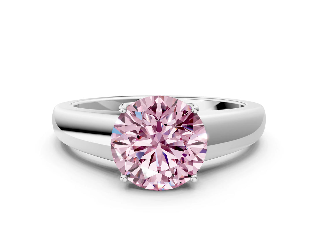 White gold Fancy Pink Round  Solitaire Diamond Ring with Tapered Band and Four-Prong Setting_29