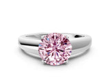 White gold Fancy Pink Round  Solitaire Diamond Ring with Tapered Band and Four-Prong Setting_29