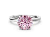 White gold Fancy Pink Round  Solitaire Diamond Ring with Thin Band and Four-Prong Setting