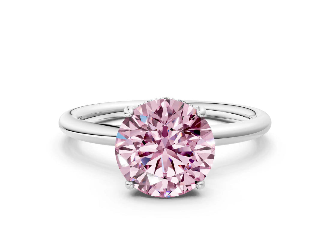 White gold Fancy Pink Round  Solitaire Diamond Ring with a Classic Band and Four-Prong Setting 1