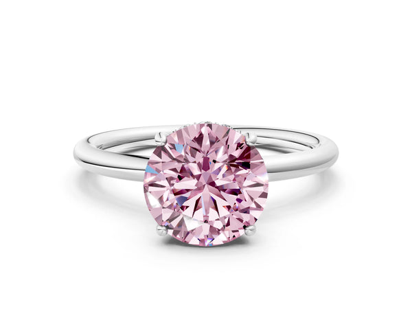 White gold Fancy Pink Round  Solitaire Diamond Ring with a Classic Band and Four-Prong Setting