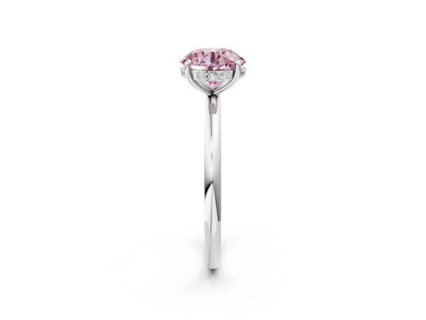 White gold Fancy Pink Round  Solitaire Diamond Ring with a Classic Band and Four-Prong Setting