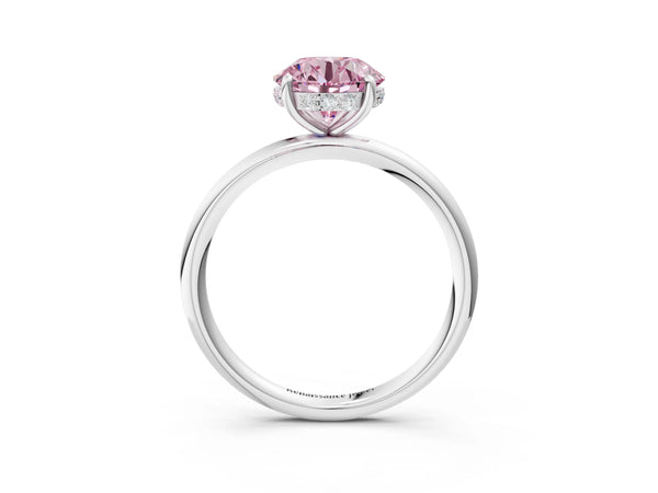 White gold Fancy Pink Round  Solitaire Diamond Ring with a Classic Band and Four-Prong Setting