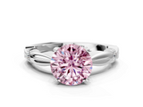 White gold Fancy Pink Round  Solitaire Diamond Twisted Band with Four-Prong Setting