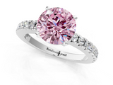 White gold Fancy Pink Round  Solitaire Diamond with Pavé Band and Four-Prong Setting_1