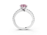 White gold Fancy Pink Round  Solitaire Diamond with Pavé Band and Four-Prong Setting_3