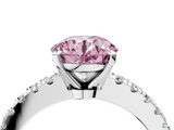 White gold Fancy Pink Round  Solitaire Diamond with Pavé Band and Four-Prong Setting_4