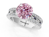 White gold Fancy Pink Round  Solitaire Diamond with Pave and Channel Set Band_1