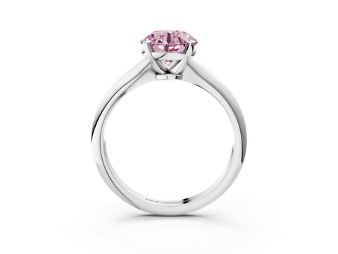 White gold Fancy Pink Round  Solitaire Engagement Ring with Classic Band and Four-Prong Setting_3