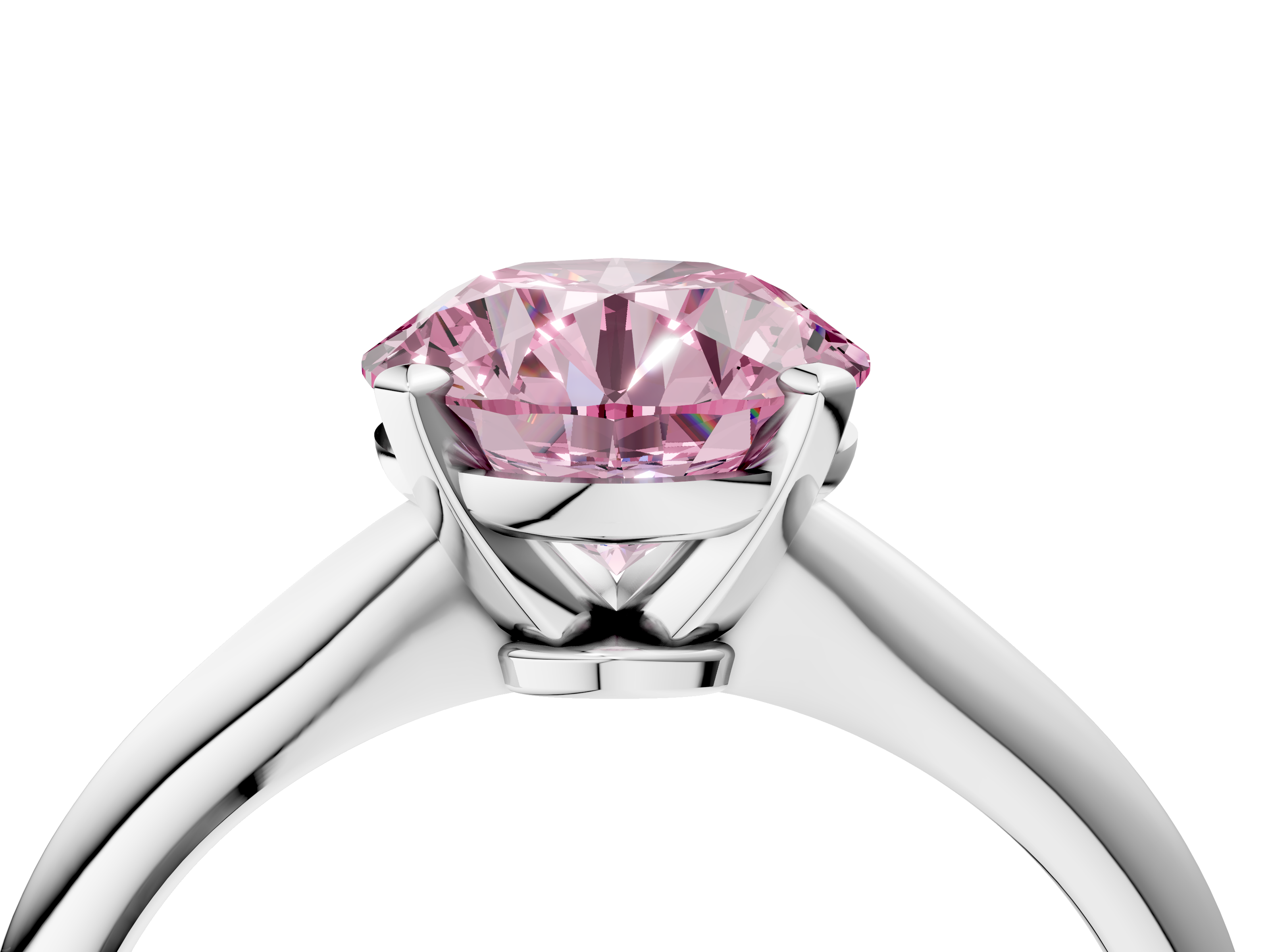 White gold Fancy Pink Round  Solitaire Engagement Ring with Classic Band and Four-Prong Setting_4