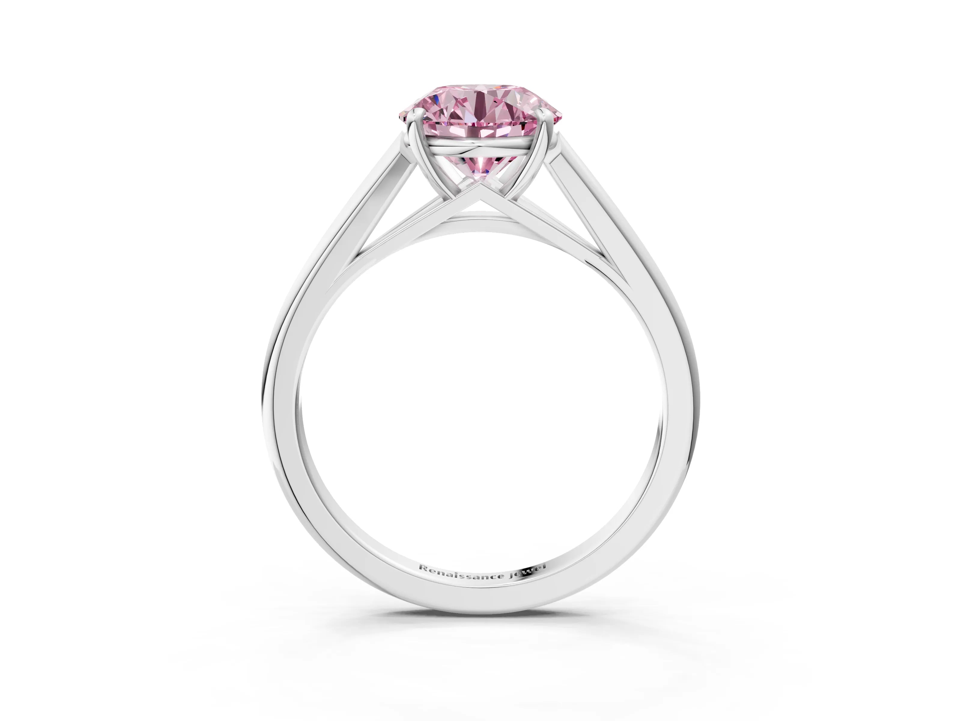 White gold Fancy Pink Round  Solitaire Engagement Ring with Four-Prong Setting and Classic Band 3