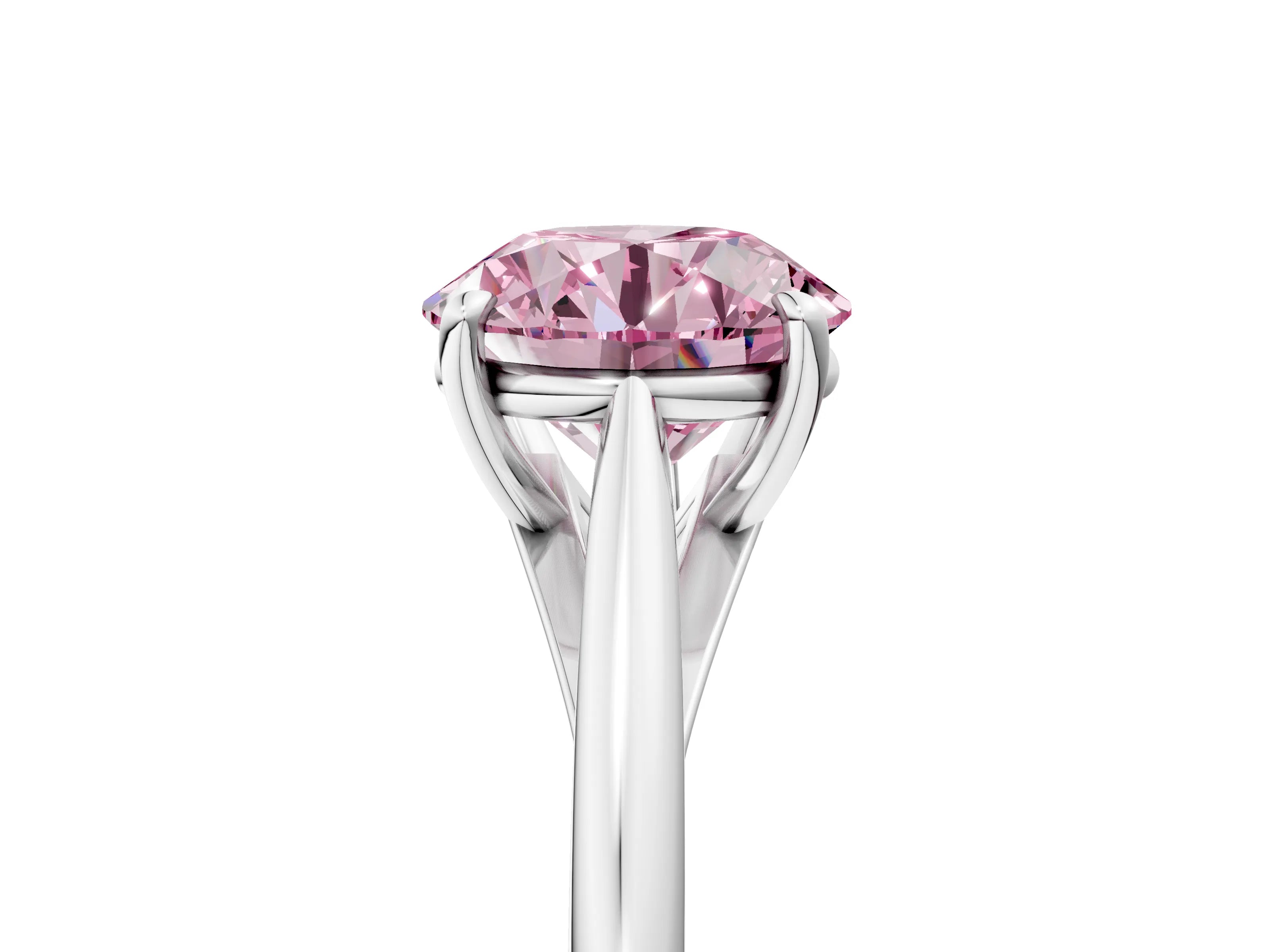 White gold Fancy Pink Round  Solitaire Engagement Ring with Four-Prong Setting and Classic Band 5
