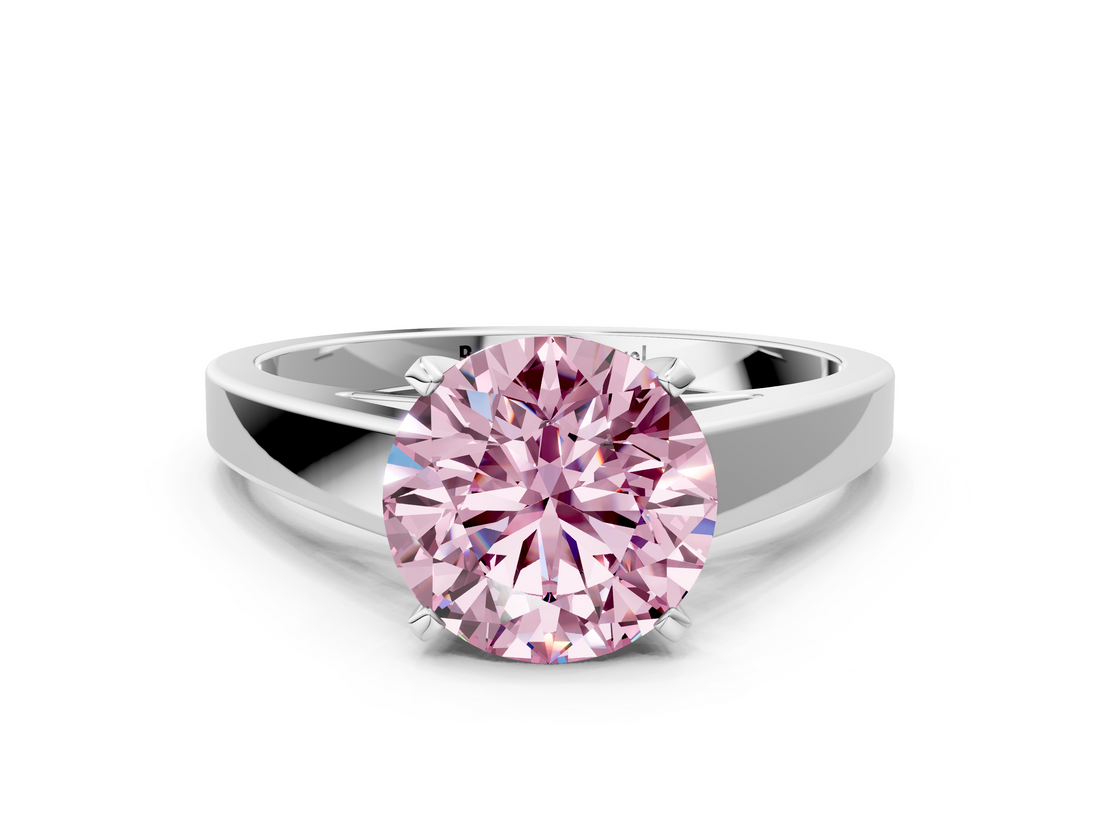 White gold Fancy Pink Round  Solitaire Engagement Ring with Four-Prong Setting and Tapered Band_3