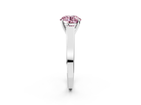White gold Fancy Pink Round  Solitaire Engagement Ring with Four-Prong Setting and Tapered Band