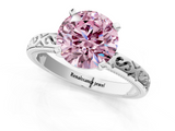 White gold Fancy Pink Round  Solitaire Engagement Ring with Scrollwork Band and Four-Prong Setting_1