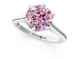 White gold Fancy Pink Round  Solitaire Engagement Ring with Six-Prong Setting and Classic Band 2