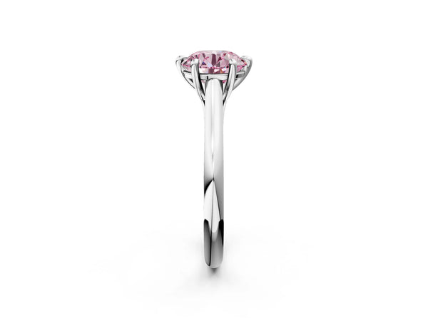 White gold Fancy Pink Round  Solitaire Engagement Ring with Six-Prong Setting and Classic Band