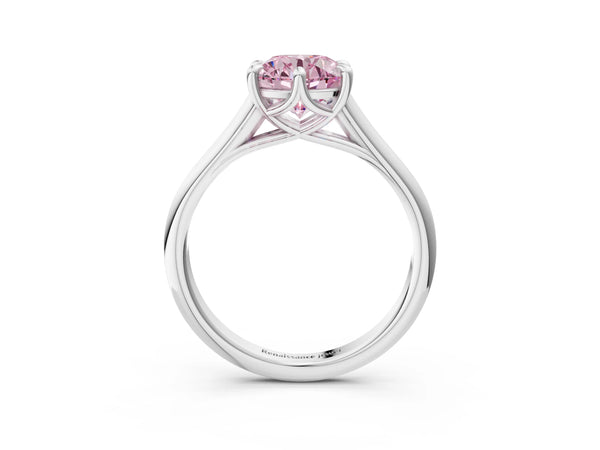 White gold Fancy Pink Round  Solitaire Engagement Ring with Six-Prong Setting and Classic Band