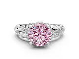White gold Fancy Pink Round  Solitaire Filigree Engagement Ring with Halo and Prong Setting