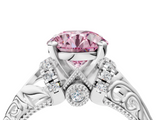 White gold Fancy Pink Round  Solitaire Filigree Engagement Ring with Halo and Prong Setting_4