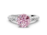 White gold Fancy Pink Round  Solitaire Floral Milgrain Engagement Ring_30