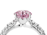 White gold Fancy Pink Round  Solitaire Floral Milgrain Engagement Ring_35