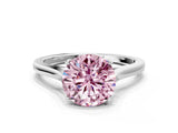 White gold Fancy Pink Round  Solitaire Heart Prong Engagement Ring with Tapered Band_35