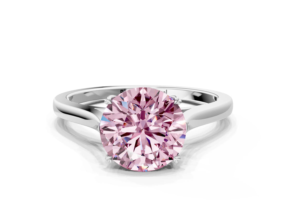 White gold Fancy Pink Round  Solitaire Heart Prong Engagement Ring with Tapered Band_35