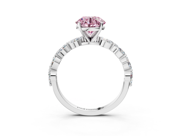 Platinum Round Engagement Ring Setting for Fancy Pink Center with Marquise Side Accents