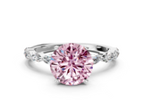 White gold Fancy Pink Round  Solitaire Marquise Side Stone Prong Setting Ring