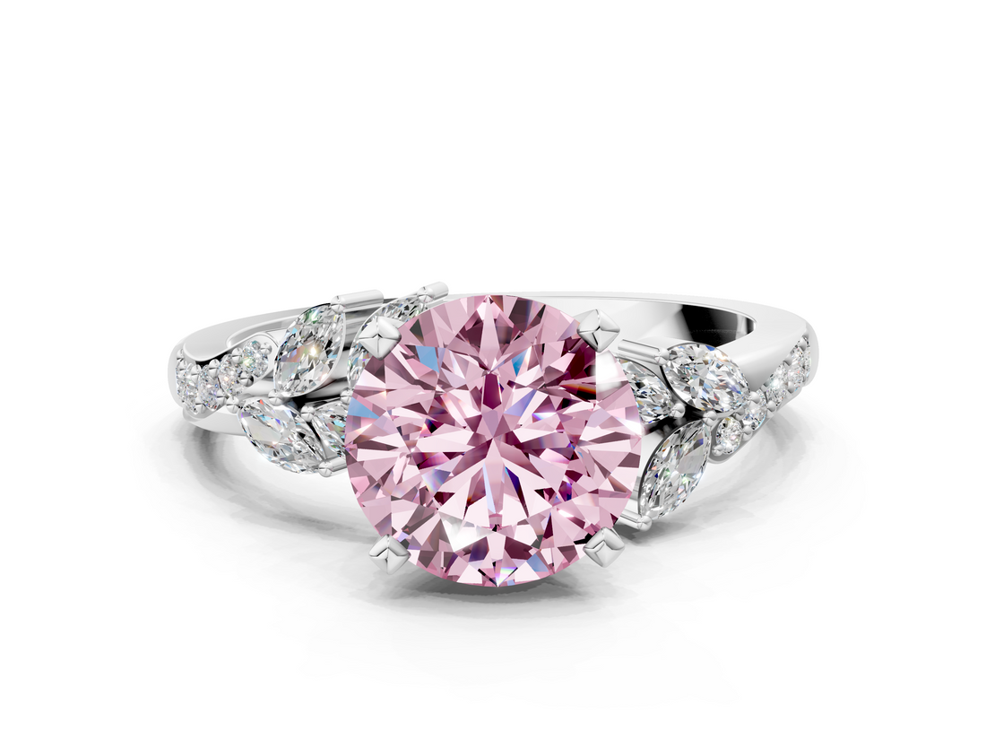 White gold Fancy Pink Round  Solitaire Marquise Twist Band with Six-Prong Setting