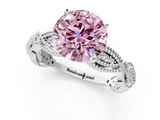 White gold Fancy Pink Round  Solitaire Milgrain Diamond Engagement Ring with Bezel and Marquise Band_1