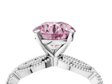 White gold Fancy Pink Round  Solitaire Milgrain Diamond Engagement Ring with Bezel and Marquise Band_4