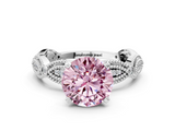 White gold Fancy Pink Round  Solitaire Milgrain Diamond Engagement Ring with Bezel and Marquise Band
