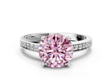 White gold Fancy Pink Round  Solitaire Pavé Band Prong Setting Ring