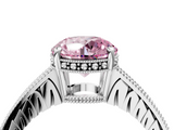 White gold Fancy Pink Round  Solitaire Pavé Diamond Milgrain Engagement Ring with Four-Prong Setting_4