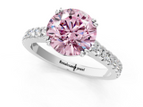 White gold Fancy Pink Round  Solitaire Pave Diamond Engagement Ring with Prong Setting_1