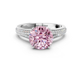 White gold Fancy Pink Round  Solitaire Pave Split Shank Engagement Ring with Six-Prong Setting